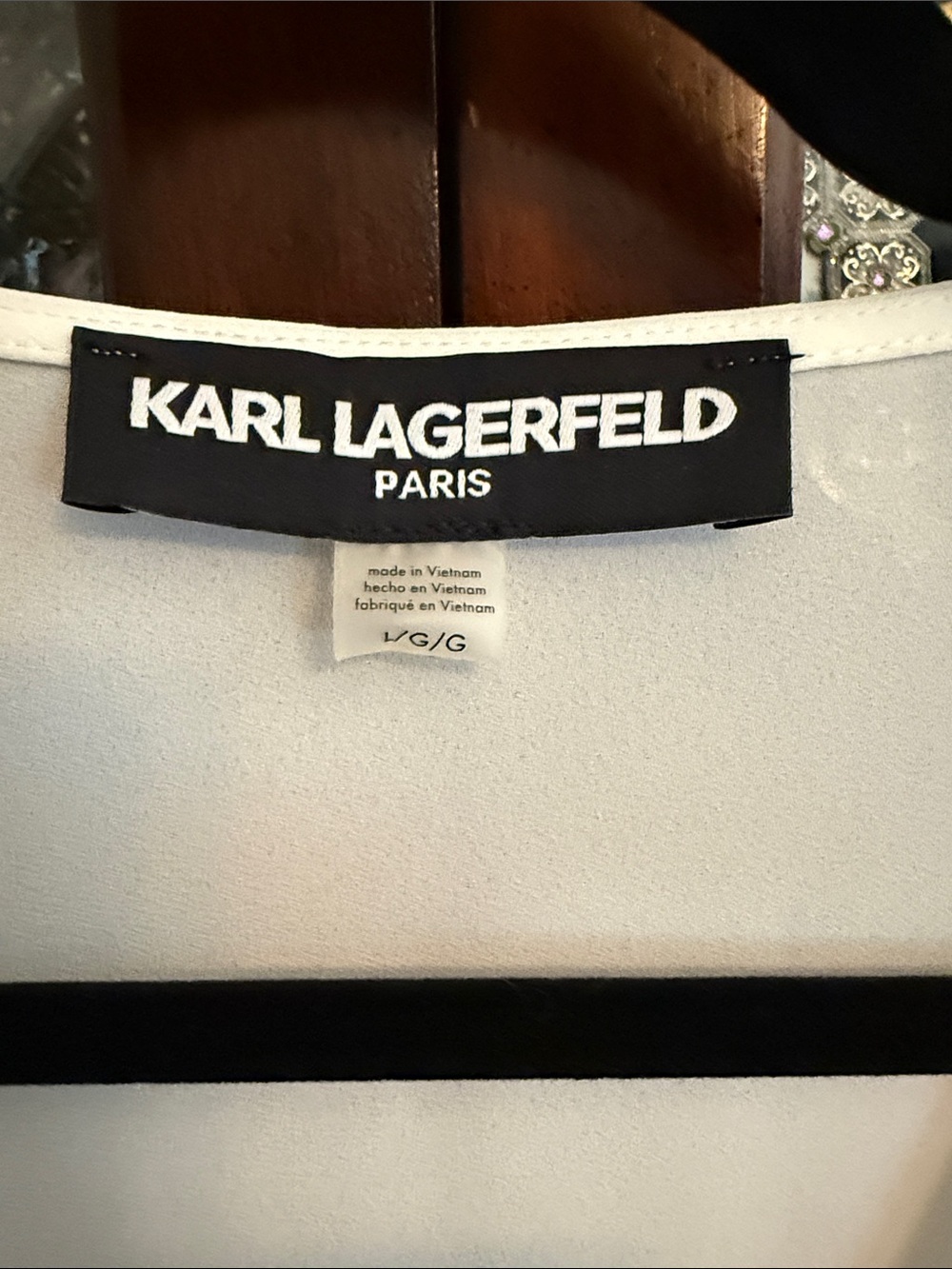 Karl Lagerfeld Ivory V-Neck Lace-Shoulder Blouse - Picture 2 of 9